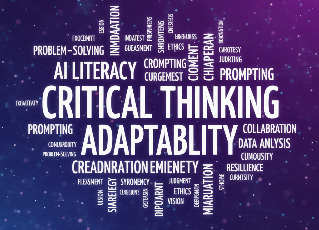 Word cloud of future skills like Critical Thinking and Empathy